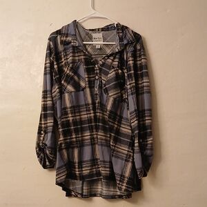 New York Laundry Blue and Black Plaid Shirt 3X